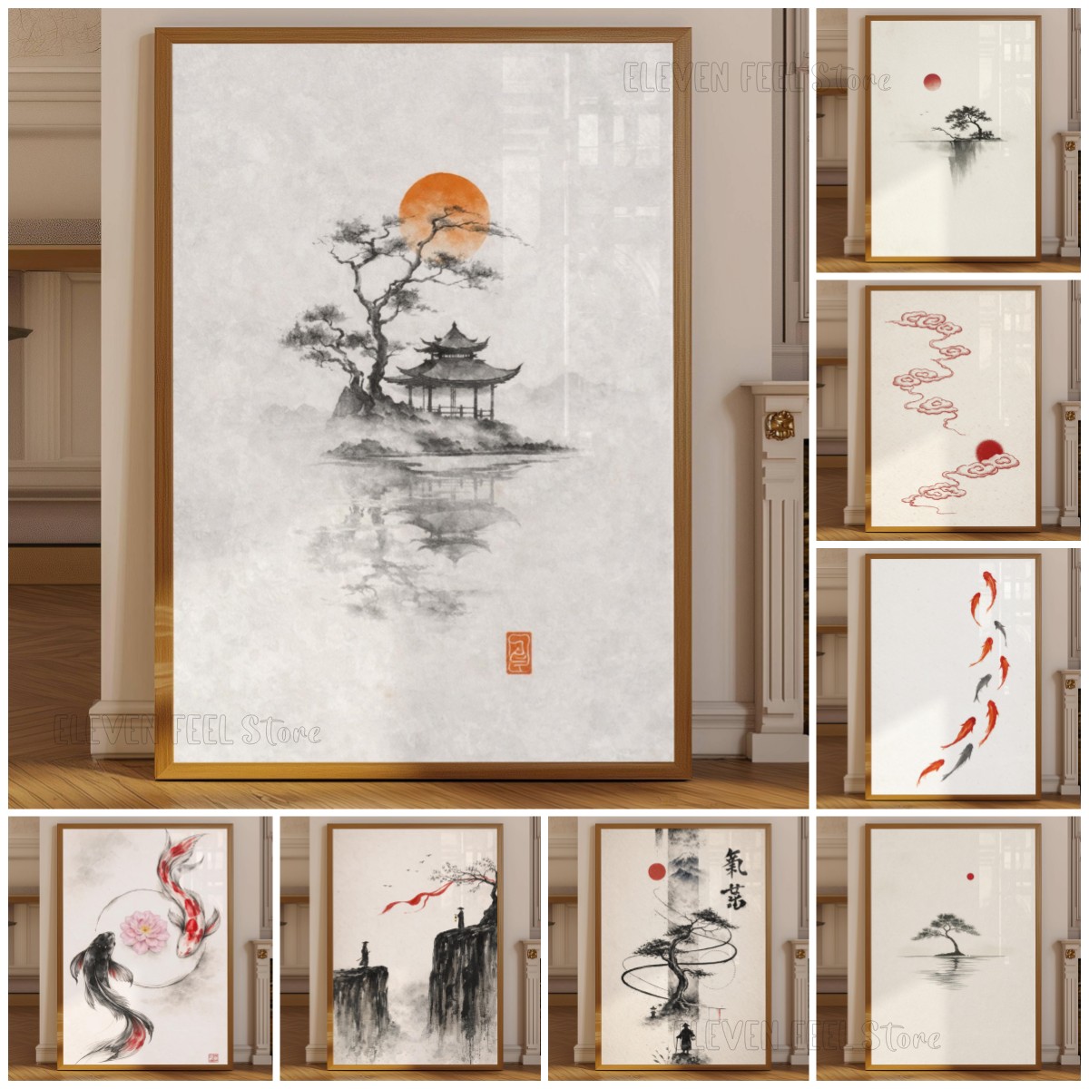 Japanese Minimalist Lifestyle - Japanisches Tintenbaum-Poster Wabi Sabi Bonsai Wandkunstdruck