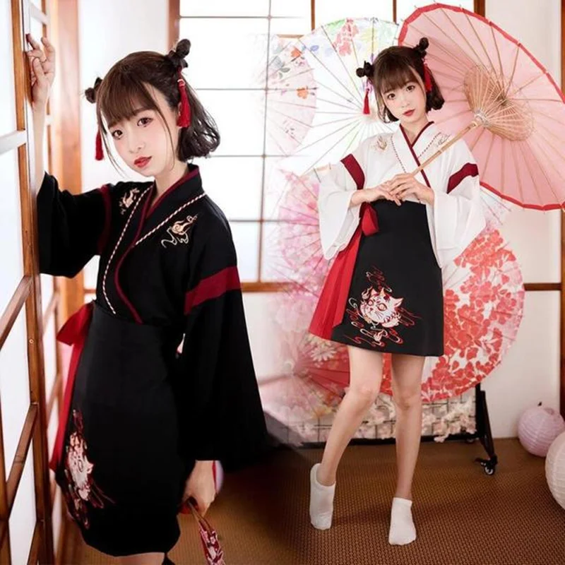Kimono Yukata Cotton - Japanisches Kleid Kimono Frau Schwarz Weiß