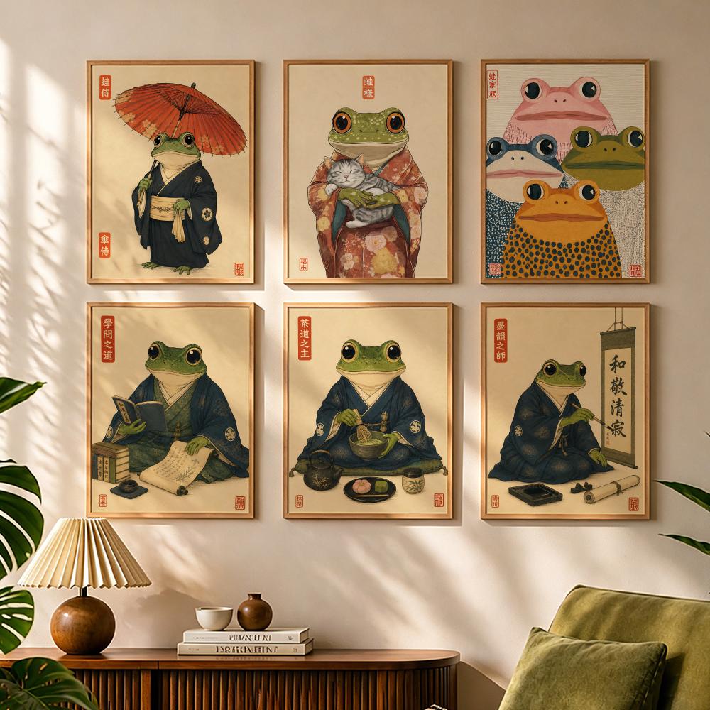 Japanese For Lifestyle - Kulturelles japanisches Frosch-Lebensstil-Gemälde, Kalligraphie, Leinwand-Poster, Schlafzimmer,